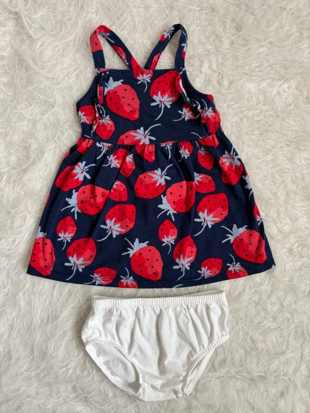 Carter's Baby Girl Festive Summer Dress with Red Strawberry Print & Bloomers